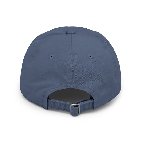 Scotland blue distressed dad hat, back view with adjustable fabric strap