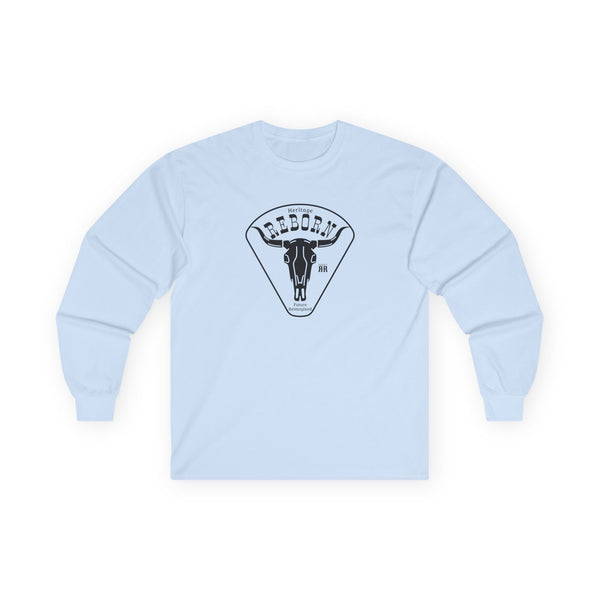Light blue long-sleeve T-shirt with centered back graphic print.