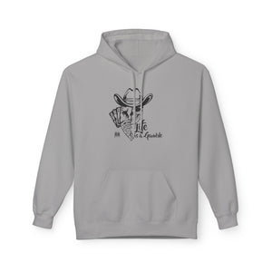 Light gray western wear hoodie with kangaroo pocket and cowboy graphic on chest
