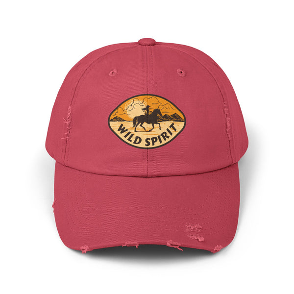 Double R Western Wild Spirit Women’s Western Wear Distressed Dad Hat, front view, Dashing Red