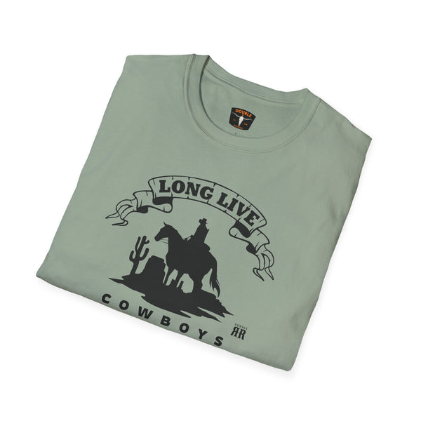 Sage green short-sleeve western graphic T-shirt with cowboy rider print