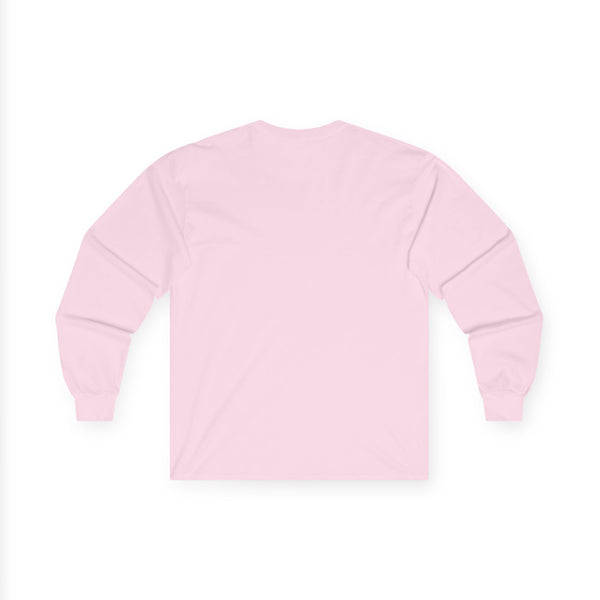 Light pink long sleeve T-shirt with crew neck and long sleeves, plain back view
