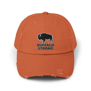 Burnt orange distressed dad hat with buffalo graphic and 'BUFFALO STRONG'