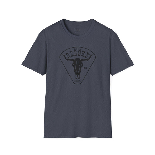 Navy crew-neck T-shirt with front bull graphic inside a triangle logo