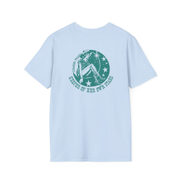 Women's T-shirt in light blue with large circular back graphic