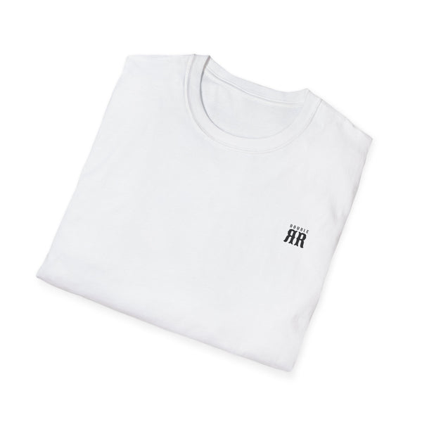 White T-shirt with small chest logo and “Bowie” “RR” mark
