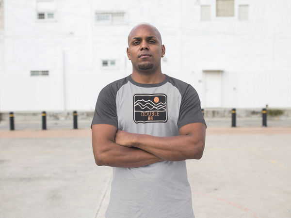 Double R western's tri-blend 3/4 raglan tee, light body with dark sleeves and chest logo