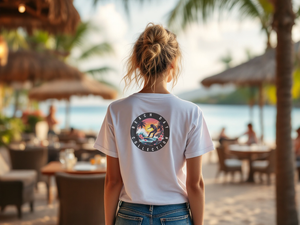 Island Cowboy Adventure Western Wear Graphic T-Shirt in White, back graphic view