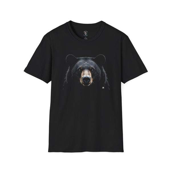 Black cotton western-style T-shirt with bear face graphic on front