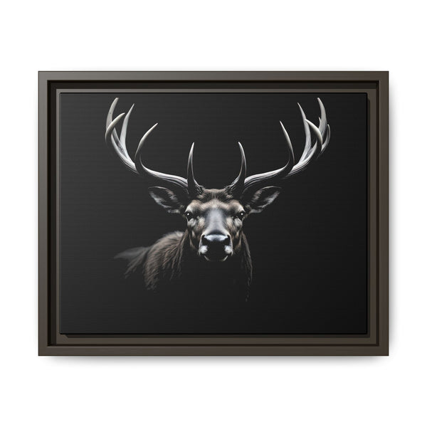 Espresso framed western canvas art featuring a negative space elk head with antlers.
