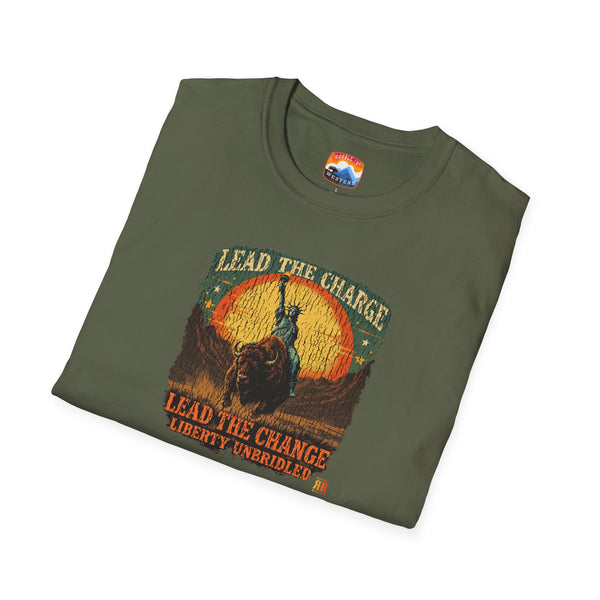 Olive western bison graphic T-shirt with crew neck and short sleeves