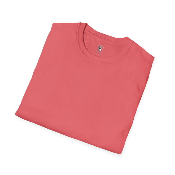 Women’s coral/red T-shirt, crew neck, small back emblem graphic