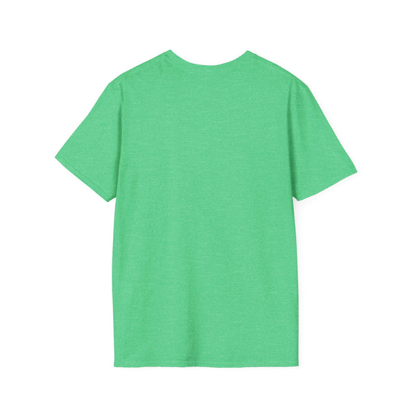 Green crew-neck T-shirt, plain front.