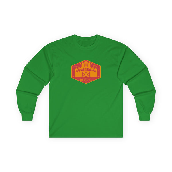 Green long sleeve western t-shirt with orange 'Homegrown Revival' chest graphic