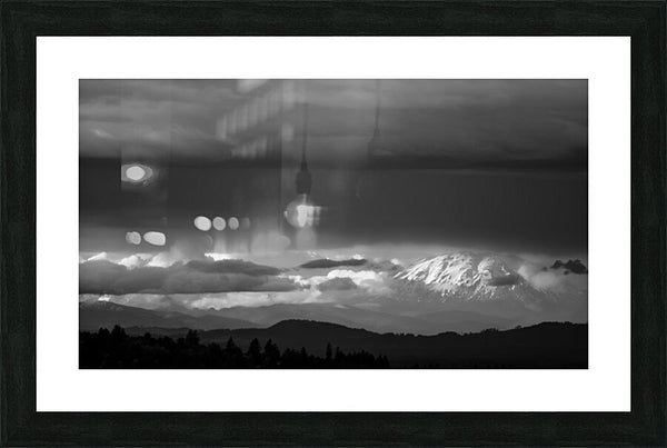 St. Helens – Willamette Valley Fog (Black &amp; White) Framed Print
