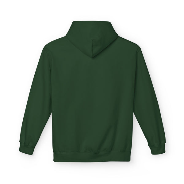 Dark green pullover hoodie with hood and long sleeves