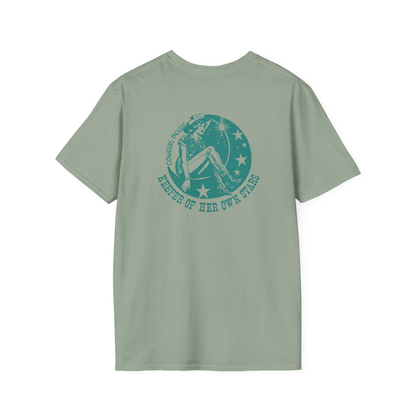 Women's T-shirt in sage green with large circular back graphic