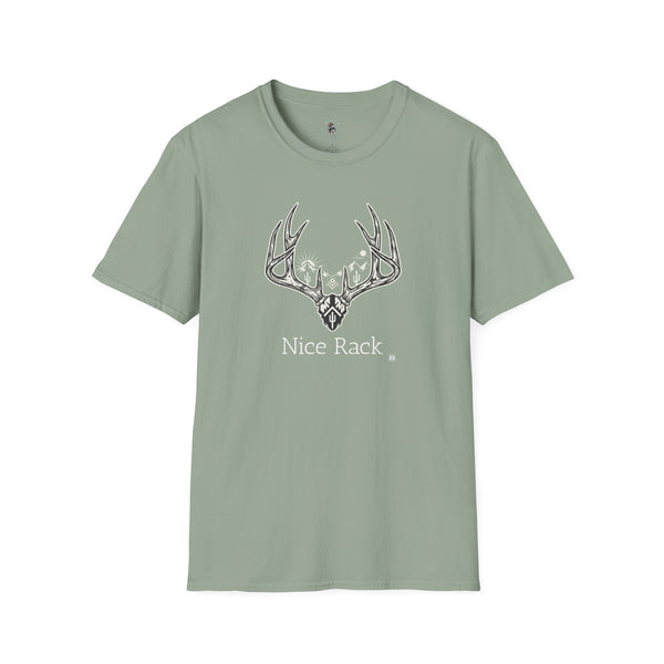 Sage western graphic T-shirt with white antler logo and chest text