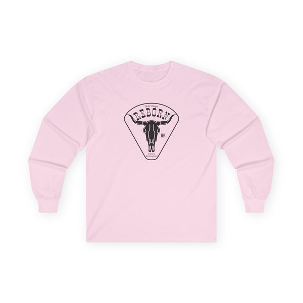 Light pink long-sleeve T-shirt with chest graphic print.