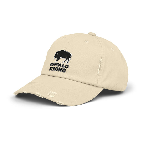 Stone distressed dad hat with buffalo graphic on front