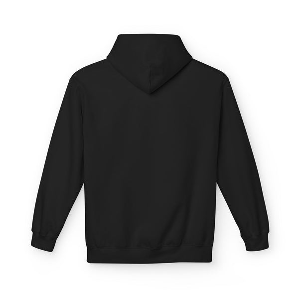 Black hoodie, plain back view with hood and long sleeves