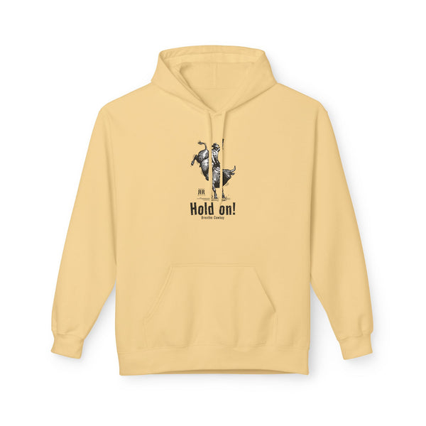 Yellow cowboy western hoodie with kangaroo pocket and central cowboy graphic