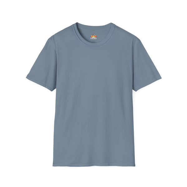 Stone-blue heavy cotton western tee with small chest logo at neckline