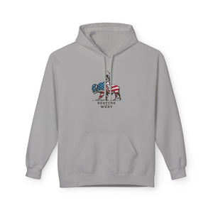 Light gray western wear hoodie with front pocket and hood, small chest logo