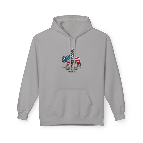 Light gray western wear hoodie with front pocket and hood, small chest logo