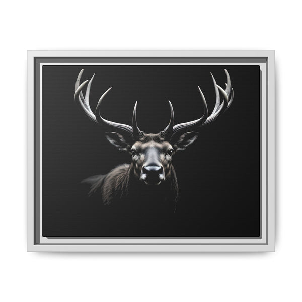 White framed western canvas art featuring a negative space elk head with antlers.