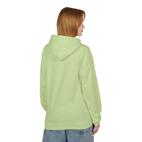 Pistachio green women’s western hoodie worn, plain back with hood