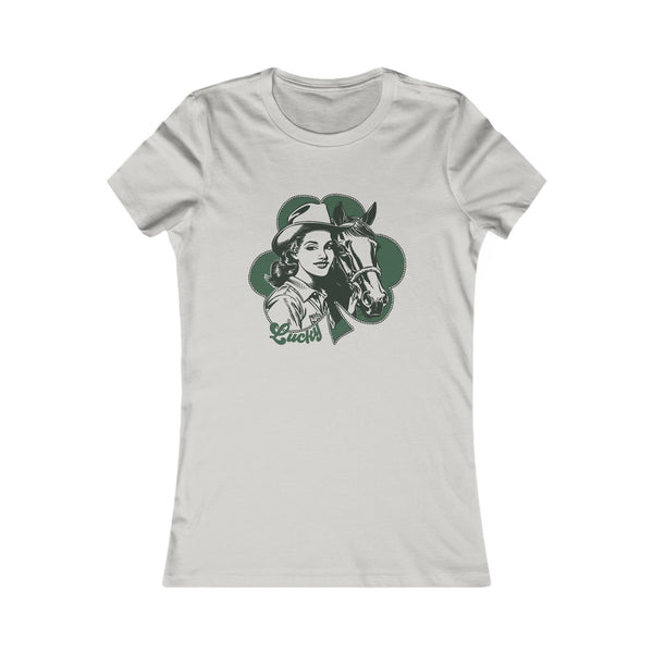 Western graphic t-shirt, white crew neck, cowgirl and horse front print