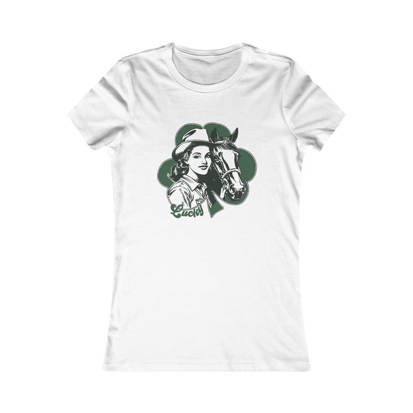 Western graphic t-shirt, white crew neck, cowgirl and horse front print