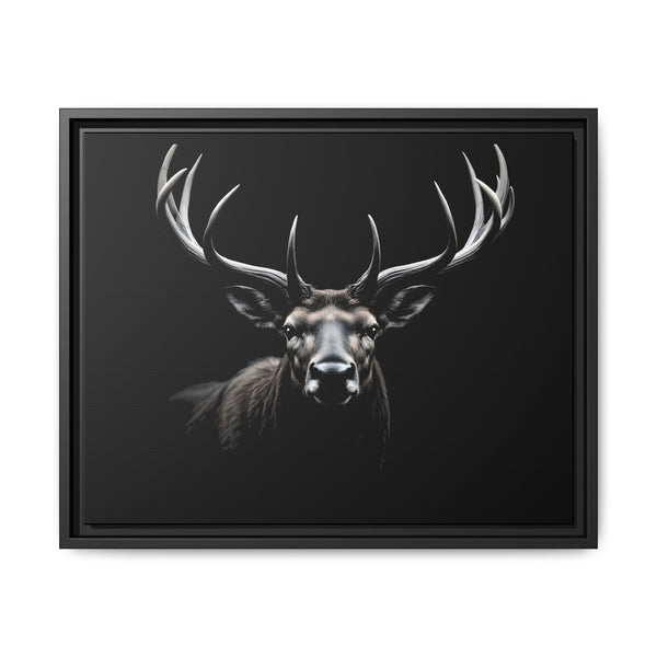 Black framed western canvas art featuring a negative space elk head and antlers.