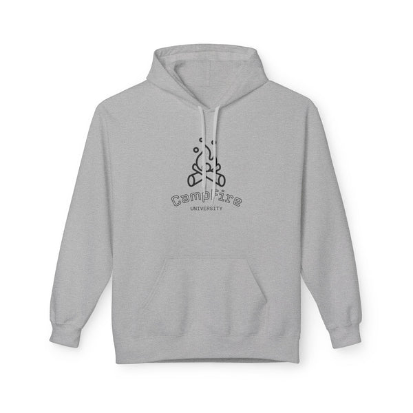 Light gray hoodie with front Campfire University logo and kangaroo pocket