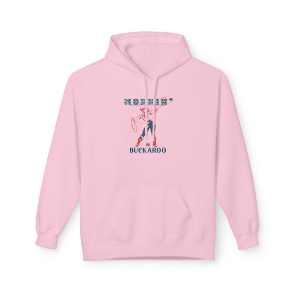 Light pink women’s western hoodie, front pocket, hood, western graphic on chest