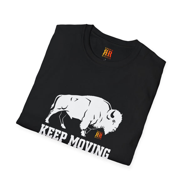 Black western wear T-shirt with bison “KEEP MOVING” graphic