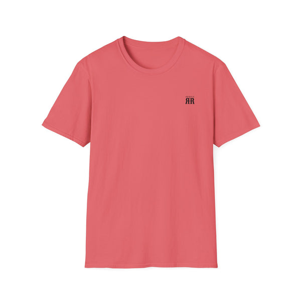 Coral pink western graphic T-shirt with small chest “AR” logo