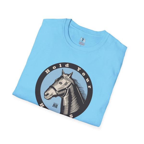 Light blue western graphic T-shirt with large circular horse artwork