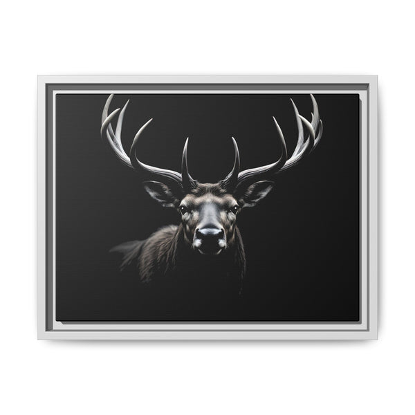 White framed western canvas art featuring a negative space elk head with antlers.