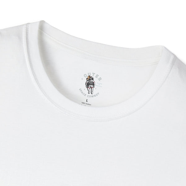 Island Cowboy Adventure Western Wear Graphic T-Shirt in White, collar detail