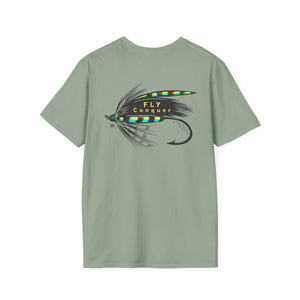 Double R Western Fly Conquer Jackson Hole Wyoming Western Wear Graphic T-Shirt, back graphic view, Sage