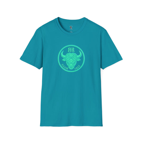 Roam Free Western Wear Bison Badge Tee in Tropical Blue, front view