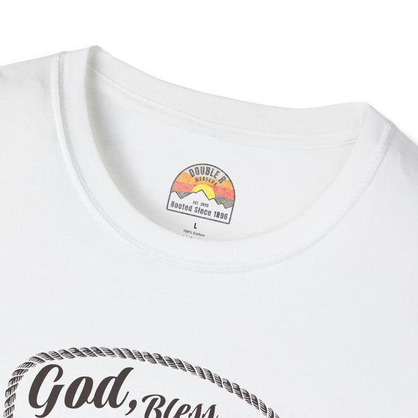 White crew-neck T-shirt with small neckline label