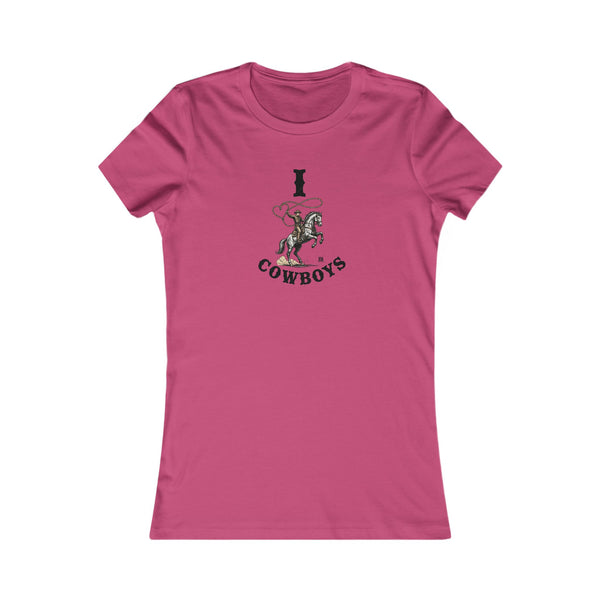 Berry pink crew-neck graphic tee with cowboy rider and 'cowboys' print