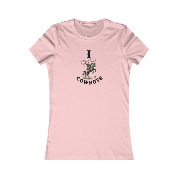 Pink crew-neck graphic tee with cowboy rider and 'cowboys' print