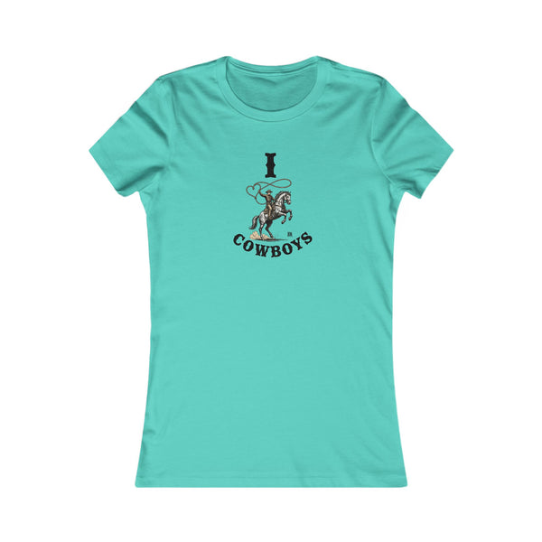 Teal crew-neck graphic tee with cowboy rider and 'cowboys' print