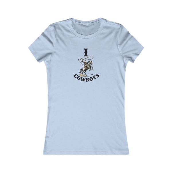 Light blue crew-neck graphic tee with cowboy rider and 'cowboys' print