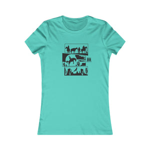 Turquoise cowgirl graphic T-shirt with black desert horse and cowboy print