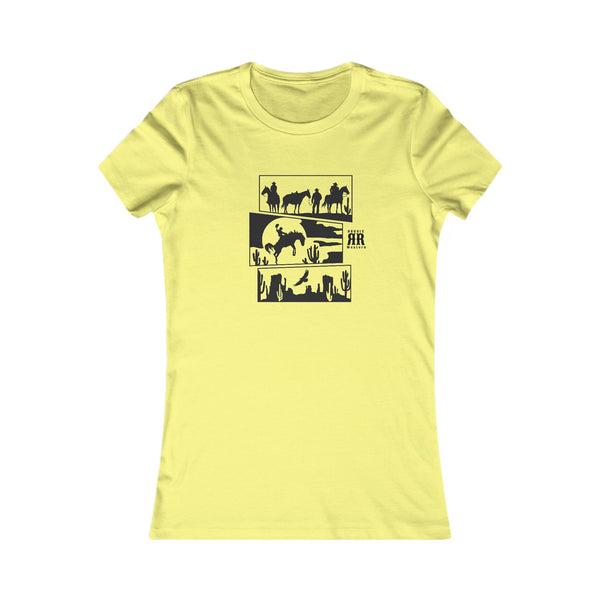 Yellow cowgirl graphic T-shirt with black desert animal and cowboy print